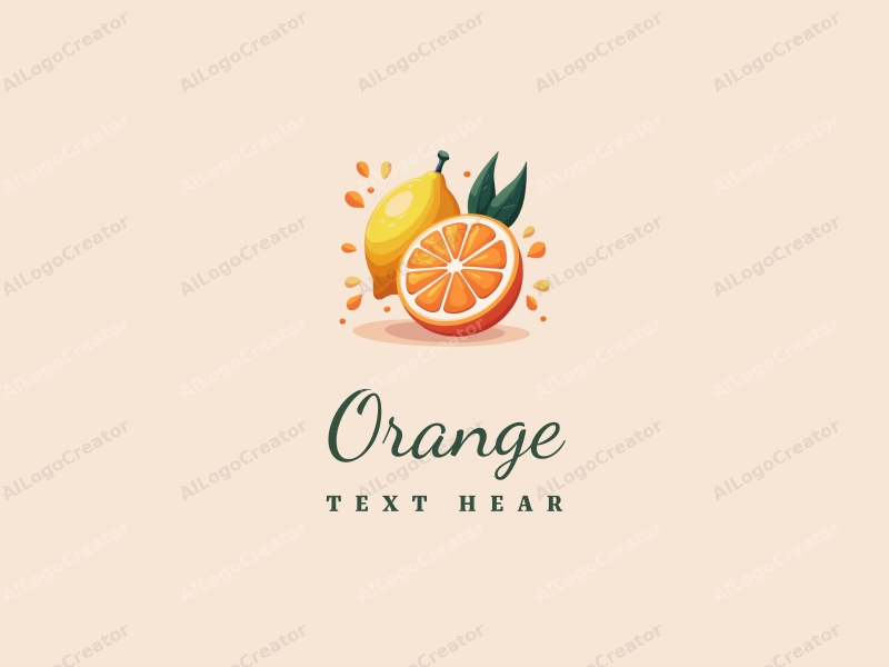 playful design features a stylized orange and lemon, with splashes of juice, combined with a clean background.