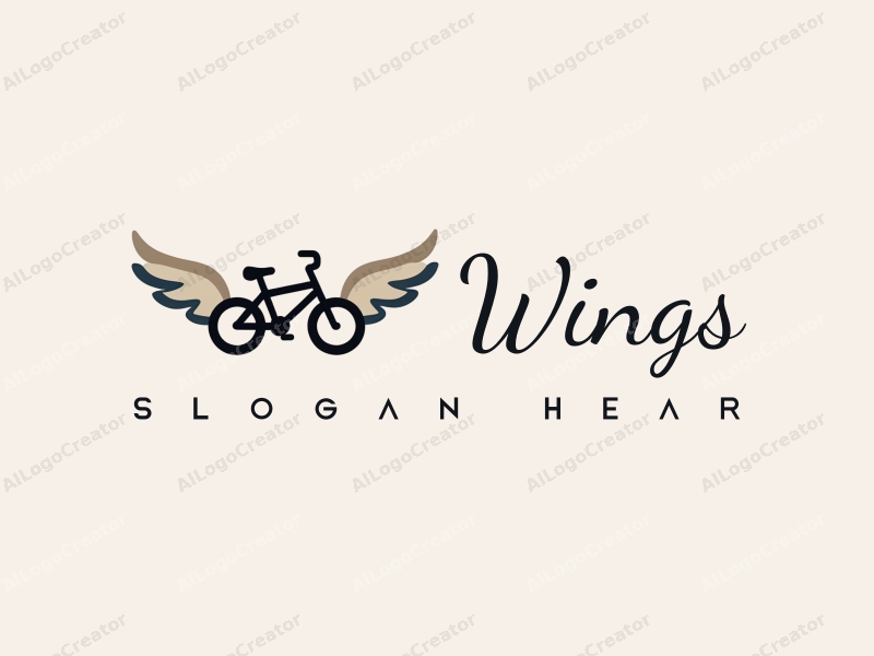 playful design features a stylized bicycle with wings, symbolizing flight and creativity, combined with a clean background.