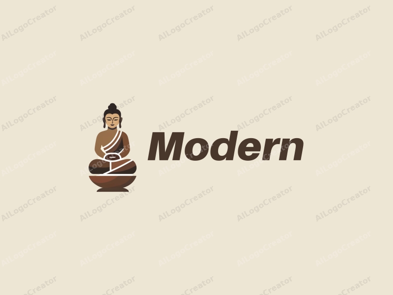 minimalist design features a stylized Buddha statue and a bowl, combined with a modern design approach and a clean background.