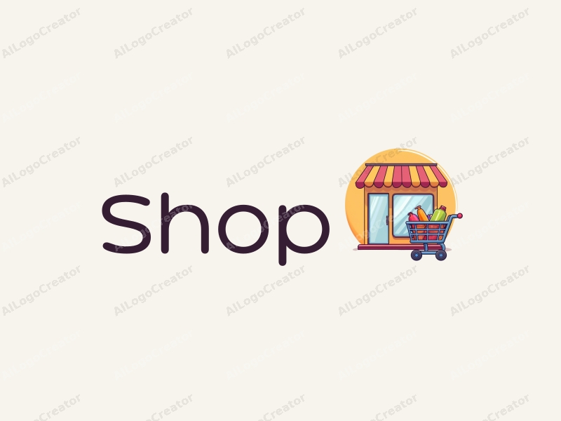 modern design features a stylized shop front, a shopping cart filled with products, combined with a clean background and a harmonious layout.