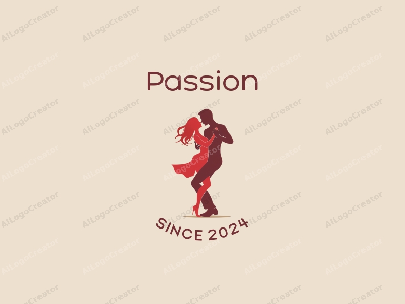 playful design features dynamic dance silhouettes, intertwined figures representing embrace, and a vibrant red color scheme combined with a clean background.