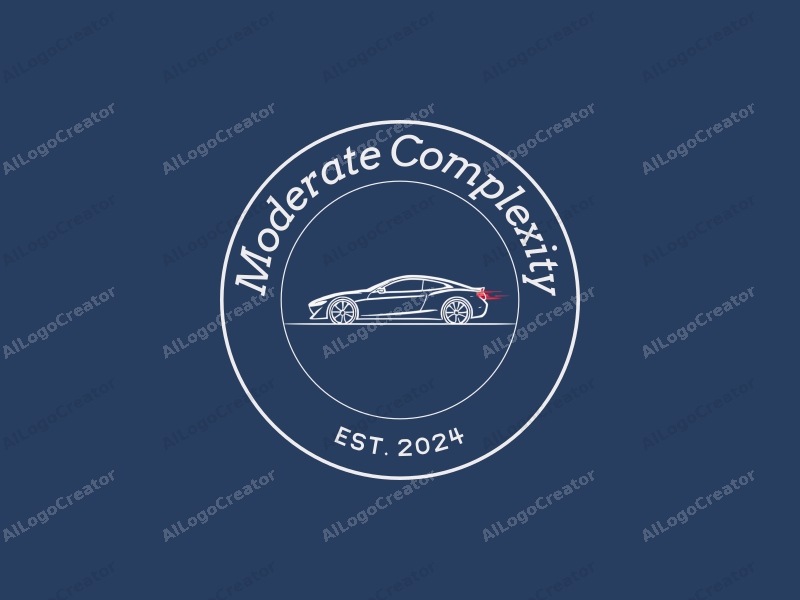 a modern minimalist design featuring a stylized car silhouette integrated with laser elements, combined with a clean blue background.