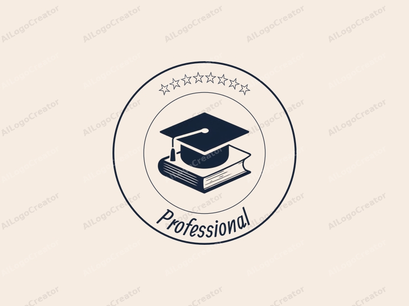 modern design features a stylized book and graduation cap, incorporating professional and certification elements with a clean background.