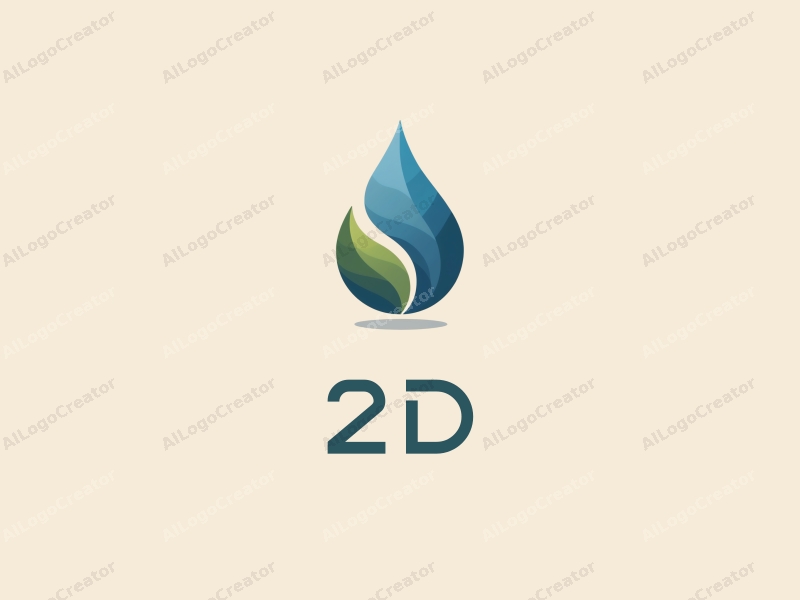 a modern design featuring a stylized water droplet and a leaf, combined with a flat, minimalist approach and a clean background.