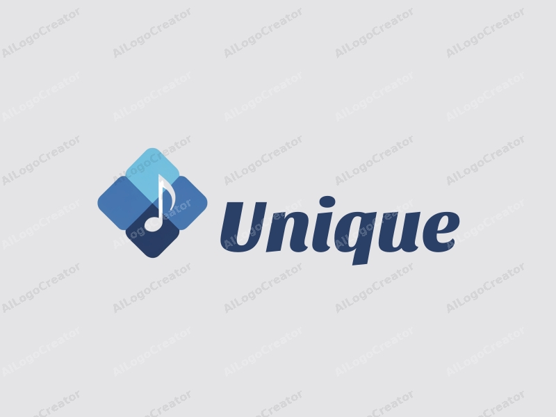 a modern minimalist design featuring a stylized gem and musical note, combined with a clean background and a focus on unique and innovative elements in blue and gray colors.