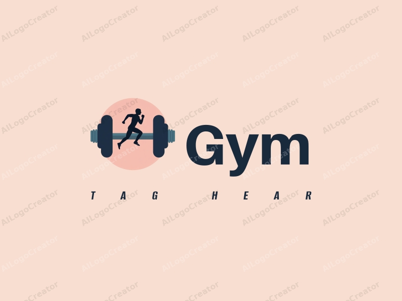 modern design features a stylized dumbbell and a dynamic runner silhouette, combined with a clean background and a harmonious layout.