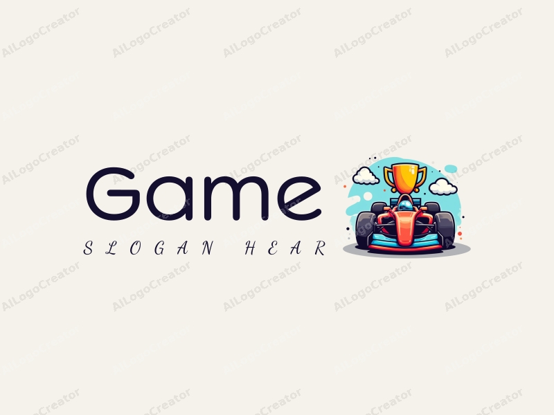 playful design features vibrant colors, game and toy elements, a stylized racing car, and a trophy, combined with a clean and simple background.