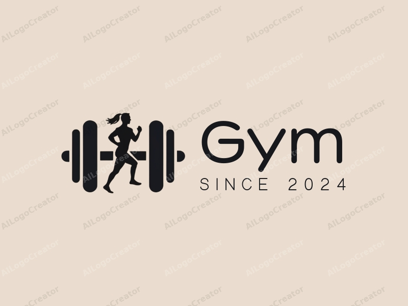 modern design features a stylized dumbbell and a dynamic runner silhouette, combined with a clean background and a harmonious layout.