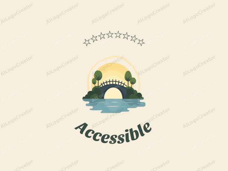 modern design features accessibility elements, stylized bridges, and trees, combined with a clean background and a focus on inclusivity.