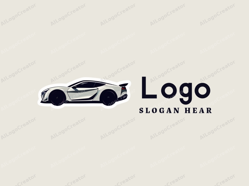 modern design features a stylized car silhouette, a sticker-like appearance, and a clean background combined with a minimalist approach.