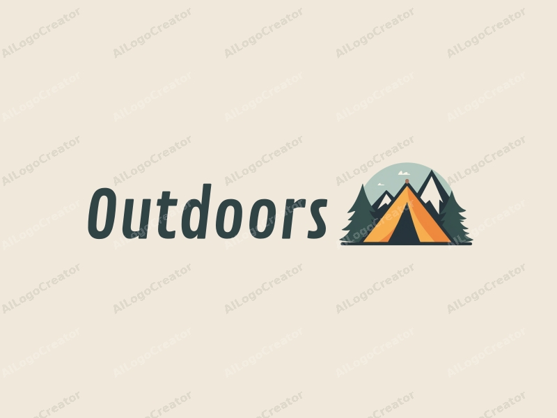 modern design features a stylized camping tent and mountain peak, combined with a clean background and a harmonious composition.