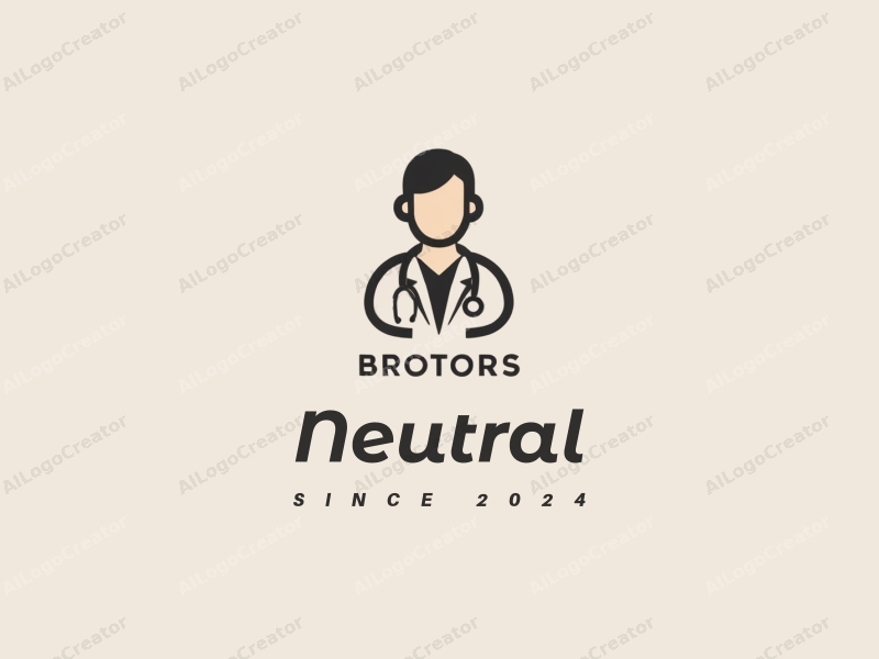 minimalist design features a balanced composition with neutral tones, incorporating a stylized doctor figure and design elements, combined with a clean background.