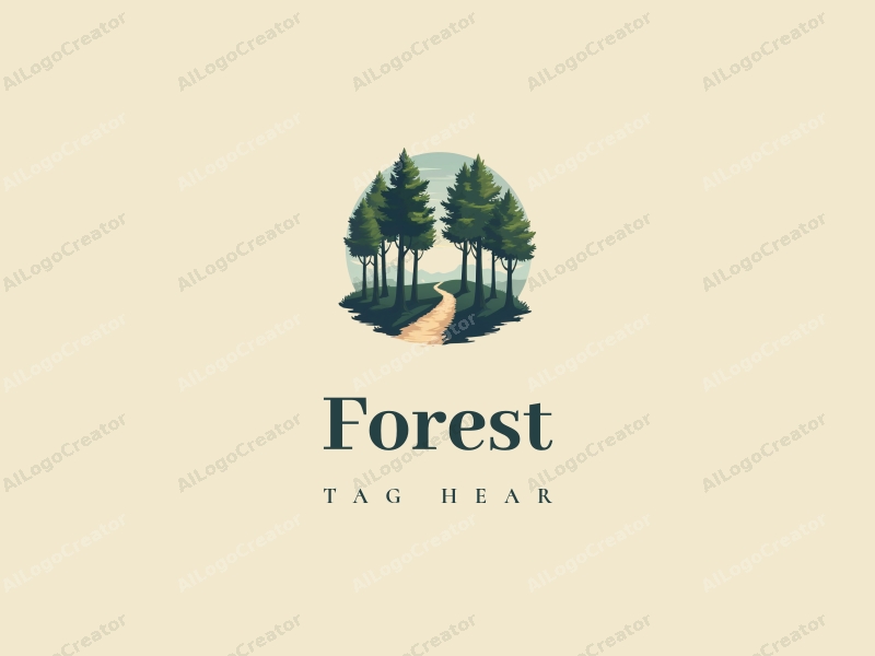 vintage design features a serene forest scene with tall trees, a lush tree canopy, and a winding pathway, combined with a clean background.