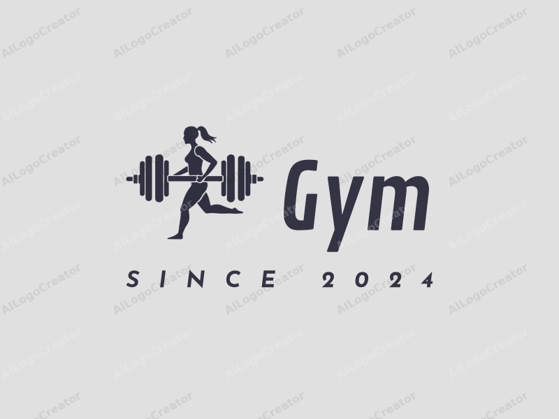 modern design features a stylized dumbbell and a dynamic runner silhouette, combined with a clean background and a harmonious layout.