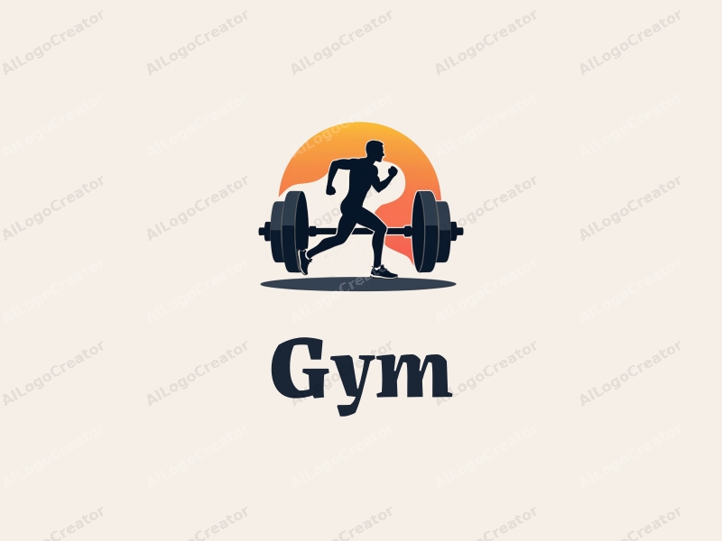 modern design features a stylized dumbbell and a dynamic runner silhouette, combined with a clean background and a harmonious layout.