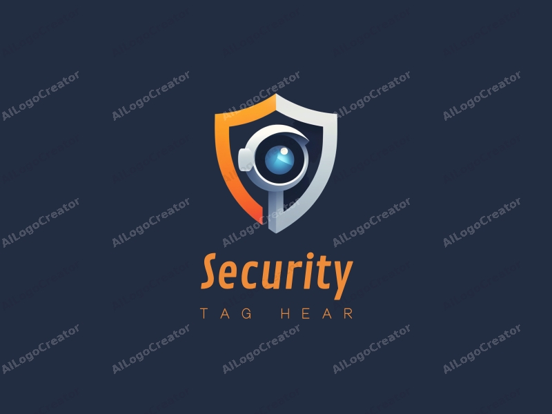 modern design features a stylized shield, a surveillance camera, and a lens, combined with a clean background.