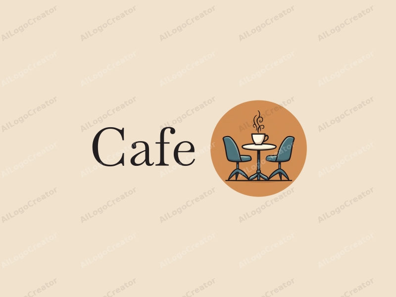 vintage design features a stylized coffee cup, retro table, and chairs, combined with a clean background.