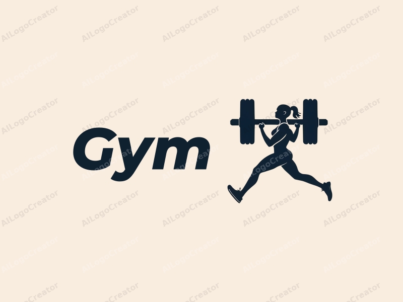 modern design features a stylized dumbbell and a dynamic runner silhouette, combined with a clean background and a harmonious layout.