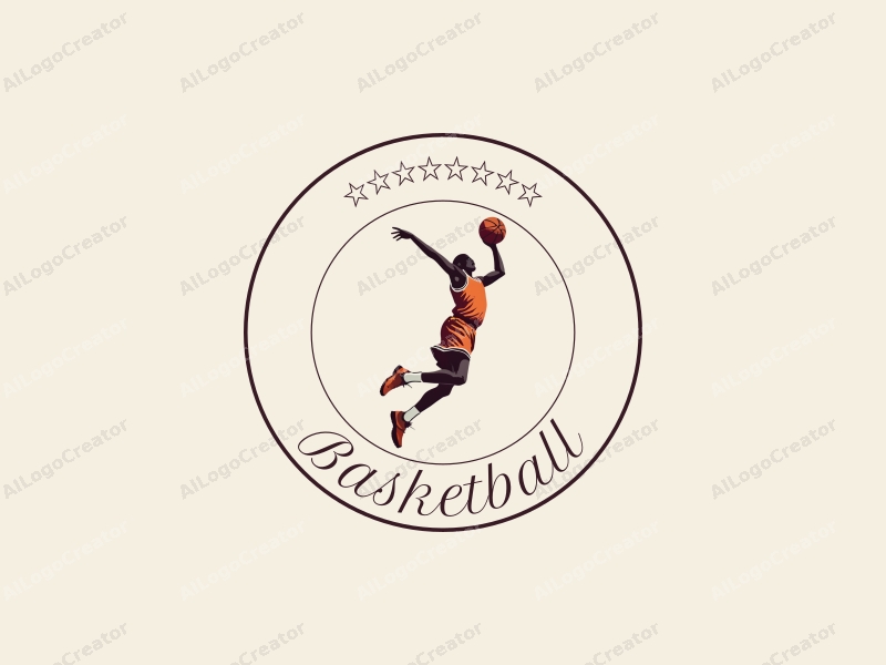 playful design features a dynamic basketball silhouette, an athlete in mid-dunk, and a shooting pose, combined with a clean background.