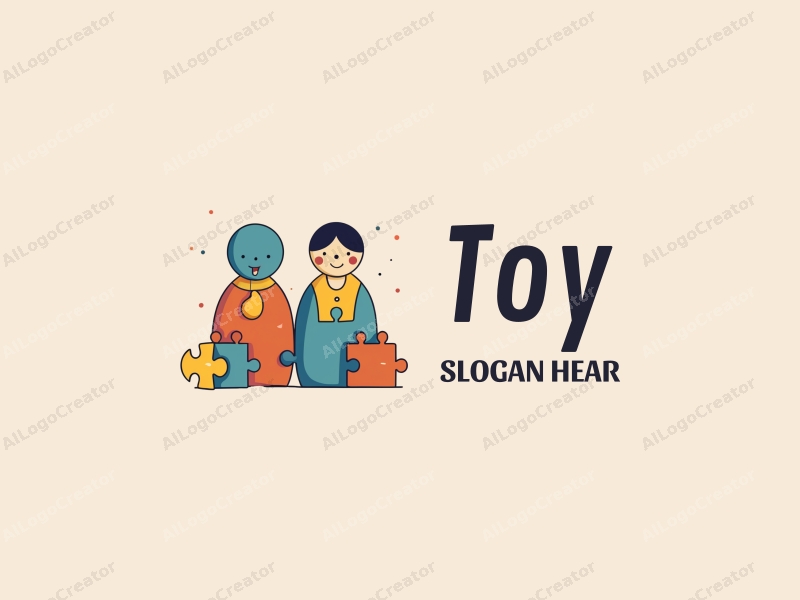 playful design features colorful dolls, stylized puzzles, and building blocks combined with a clean background.