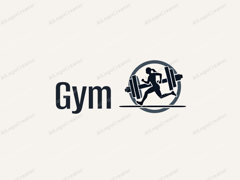 modern design features a stylized dumbbell and a dynamic runner silhouette, combined with a clean background and a harmonious layout.