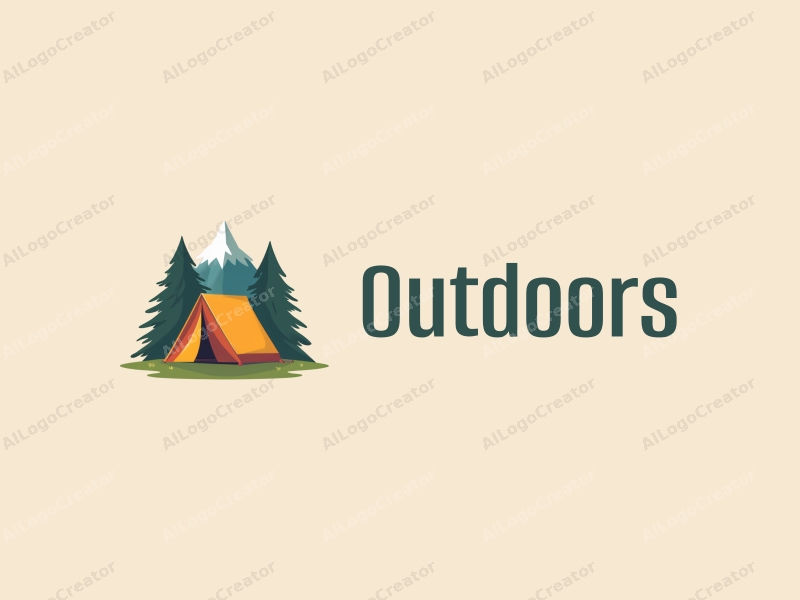 modern design features a stylized camping tent and mountain peak, combined with a clean background and a harmonious composition.