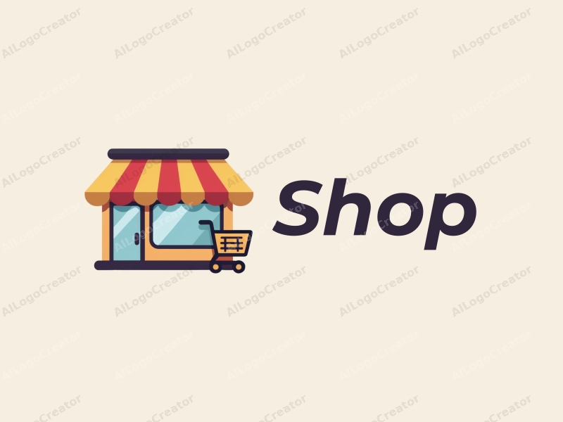 modern design features a stylized shop building, a shopping cart, and a clean background combined with a harmonious layout.