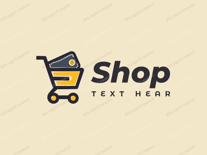 modern design features a stylized shop silhouette, a shopping cart, and a wallet, combined with a clean background.