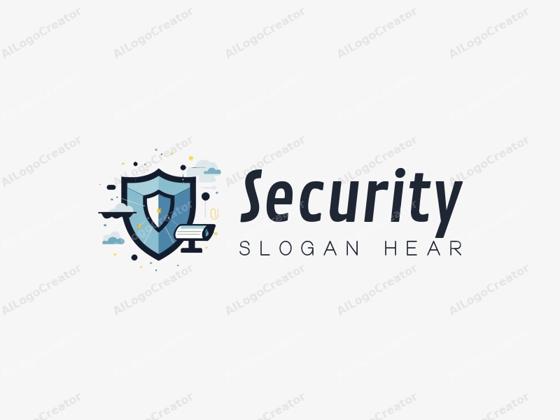 modern design features a stylized shield and a surveillance camera, combined with elements representing data protection and monitoring systems, set against a clean background.