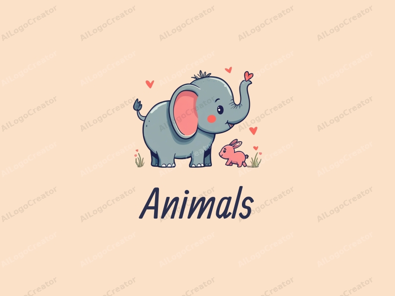 playful design features a baby elephant and a bouncing rabbit, incorporating vibrant colors and a whimsical approach combined with a clean background.