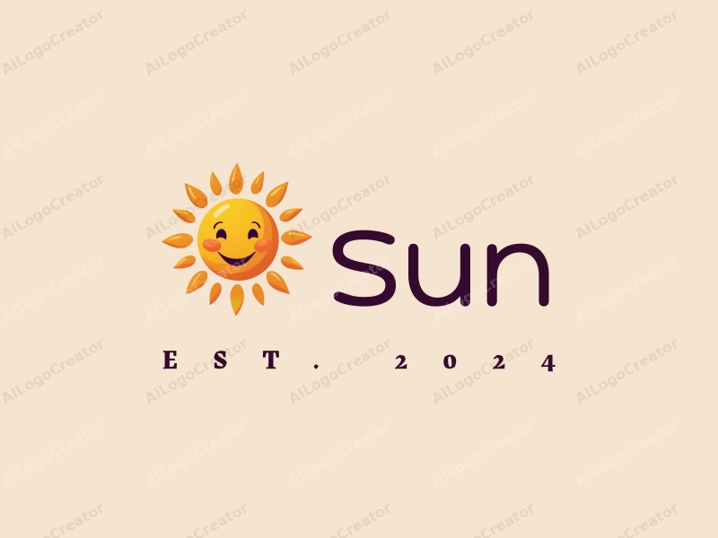 playful design features a cheerful sun with rays of light, a smiling face integrated into the sun, and a clean background emphasizing the warmth and positivity of nature.