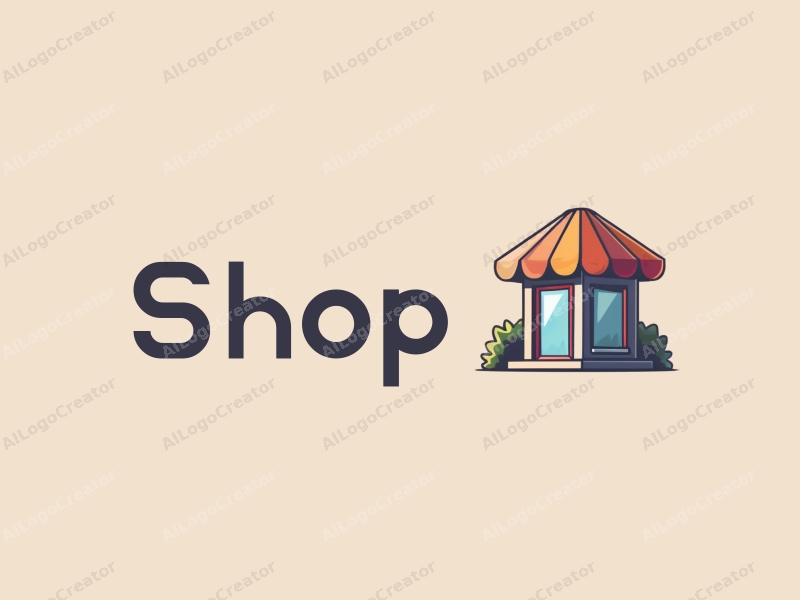 modern design features a stylized shop and store silhouette, incorporating a prism and display cabinet elements, combined with a clean background.