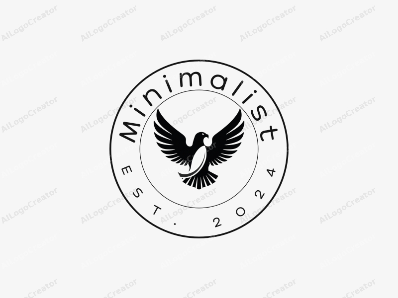 a modern minimalist design featuring a stylized eagle intertwined with a sphere, utilizing clean lines and a black and white color scheme, set against a simple background.