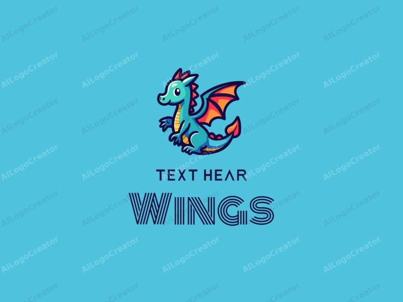 playful design features a stylized dragon with wings in flight, combined with a clean blue background.