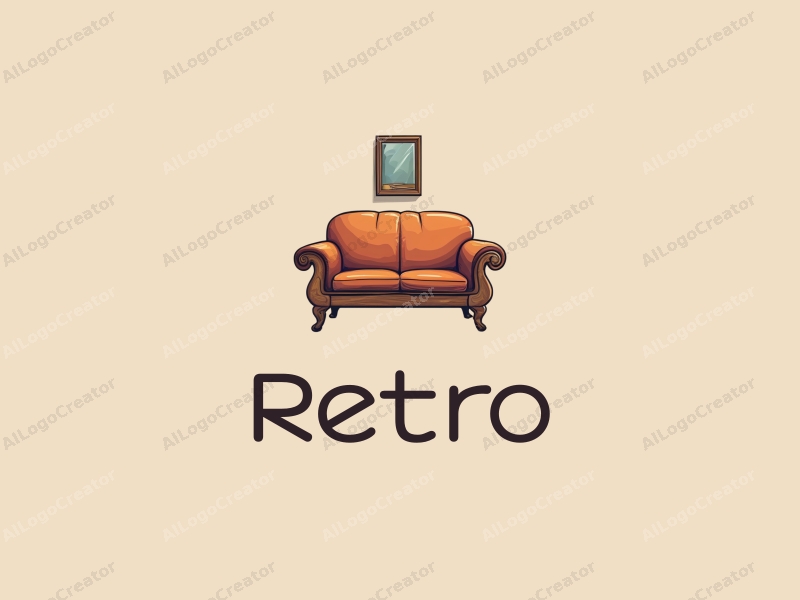 vintage design features a stylized retro sofa and a retro poster, combined with a clean background and harmonious composition.