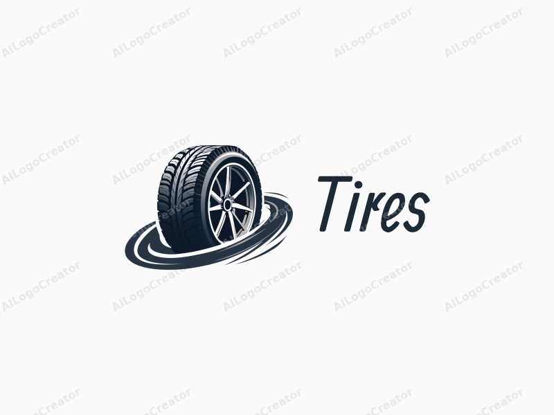 modern design features a stylized tire and car tire silhouette, with dynamic outlines and tracks, combined with a clean background.