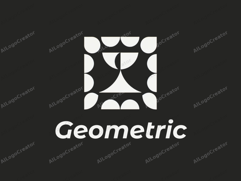 geometric design features a harmonious combination of squares and circles, incorporating a stylized skirt silhouette, with a clean black and white color scheme.