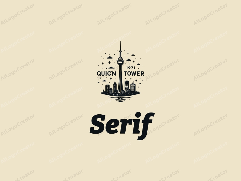 vintage design features serif fonts, a stylized representation of the CN Tower, and elements symbolizing strength combined with a clean background.