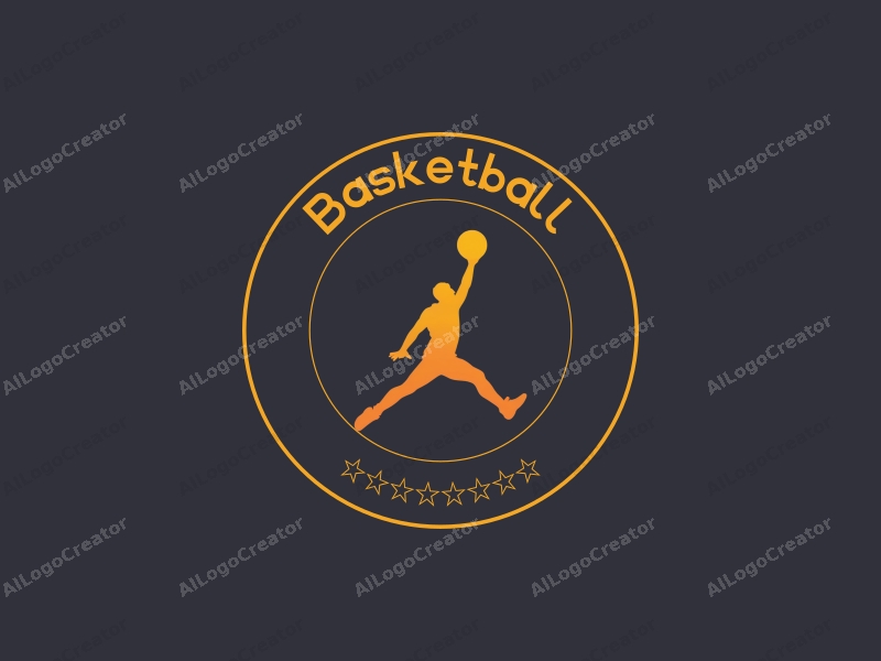 playful design features a dynamic silhouette of an athlete leaping with a basketball, incorporating a vibrant orange color scheme and a clean, energetic background.