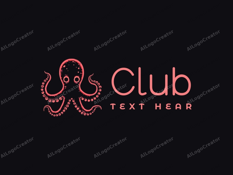 a modern minimalist design featuring a stylized octopus in pixel art style, representing a club and social atmosphere, combined with a clean black background.