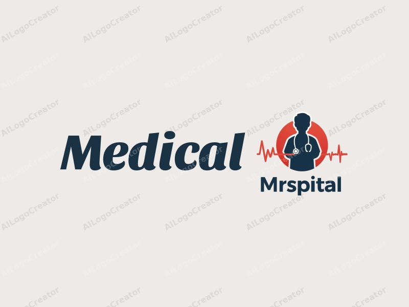 modern design features a stylized hospital silhouette, a doctor figure, a stethoscope intertwined with a heartbeat line, combined with a clean background.