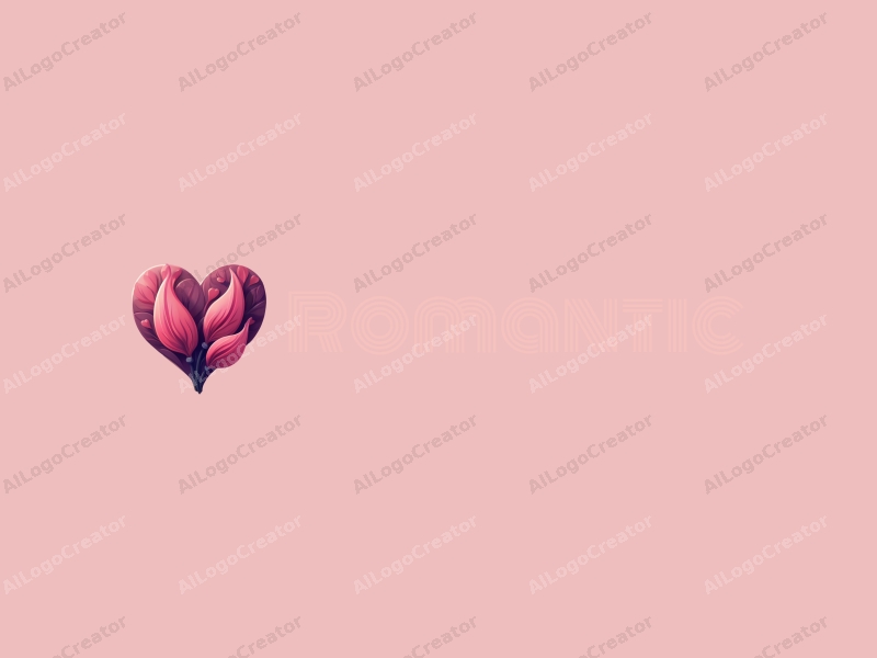 playful design features a heart shape intertwined with flower petals, using a pink and purple color palette, combined with a clean background.