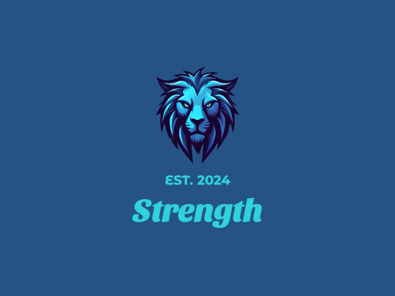 futuristic design features a stylized cyber lion with sleek lines and geometric shapes, combined with a modern aesthetic and a clean blue background.